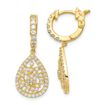 Sterling Silver CZ Teardrop Dangle Leverback Earrings