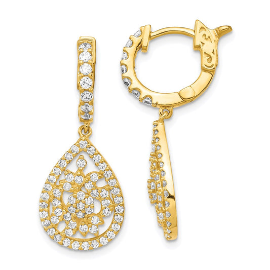 Sterling Silver CZ Teardrop Dangle Leverback Earrings