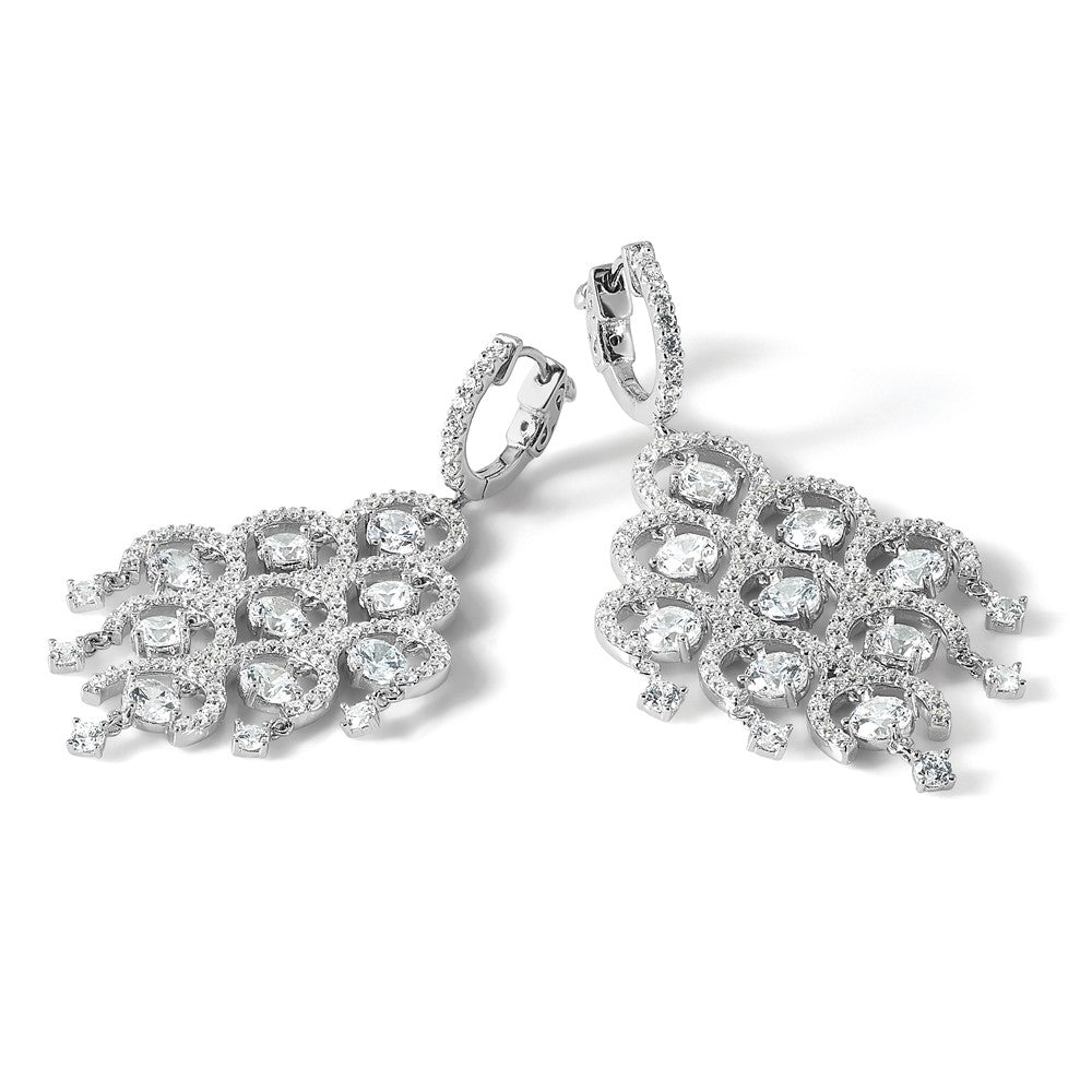 Sterling Shimmer Sterling Silver Rhodium-plated 278 Stone CZ Chandelier Dangle Hinged Earrings