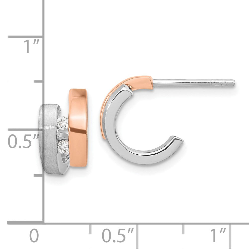 Sterling Silver Rhodium-plated Rose Gold-plated Diamond Hoop Post Earrings