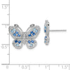 Sterling Silver Rhodium-plated Polished Light and Dark Blue CZ with Clear CZ Butterfly Post Earrings