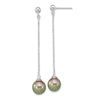 Sterling Silver Rhodium-plated 9-10mm Black Teardrop Tahitian Saltwater Cultured Pearl Post Dangle Earrings