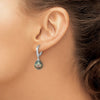 Sterling Silver Rhodium-plated 9-10mm Black Teardrop Tahitian Saltwater Cultured Pearl and CZ Dangle Leverback Earrings