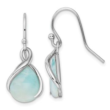 Sterling Silver RH-plated Polished Twist Larimar Teardrop Dangle Earrings