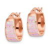 Sterling Silver Rose-tone Polished Pink Created Opal Inlay Hoop Earrings