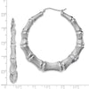 Sterling Silver Rhodium-plated Bamboo Round Hoop Earrings