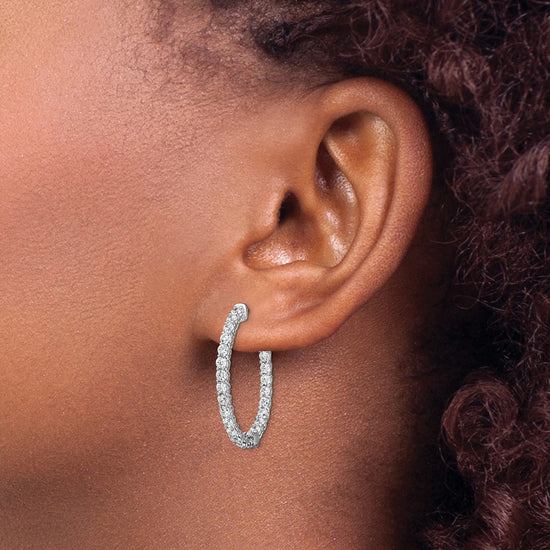 Sterling Silver CZ 2.25mm Oval Hinged Hoops