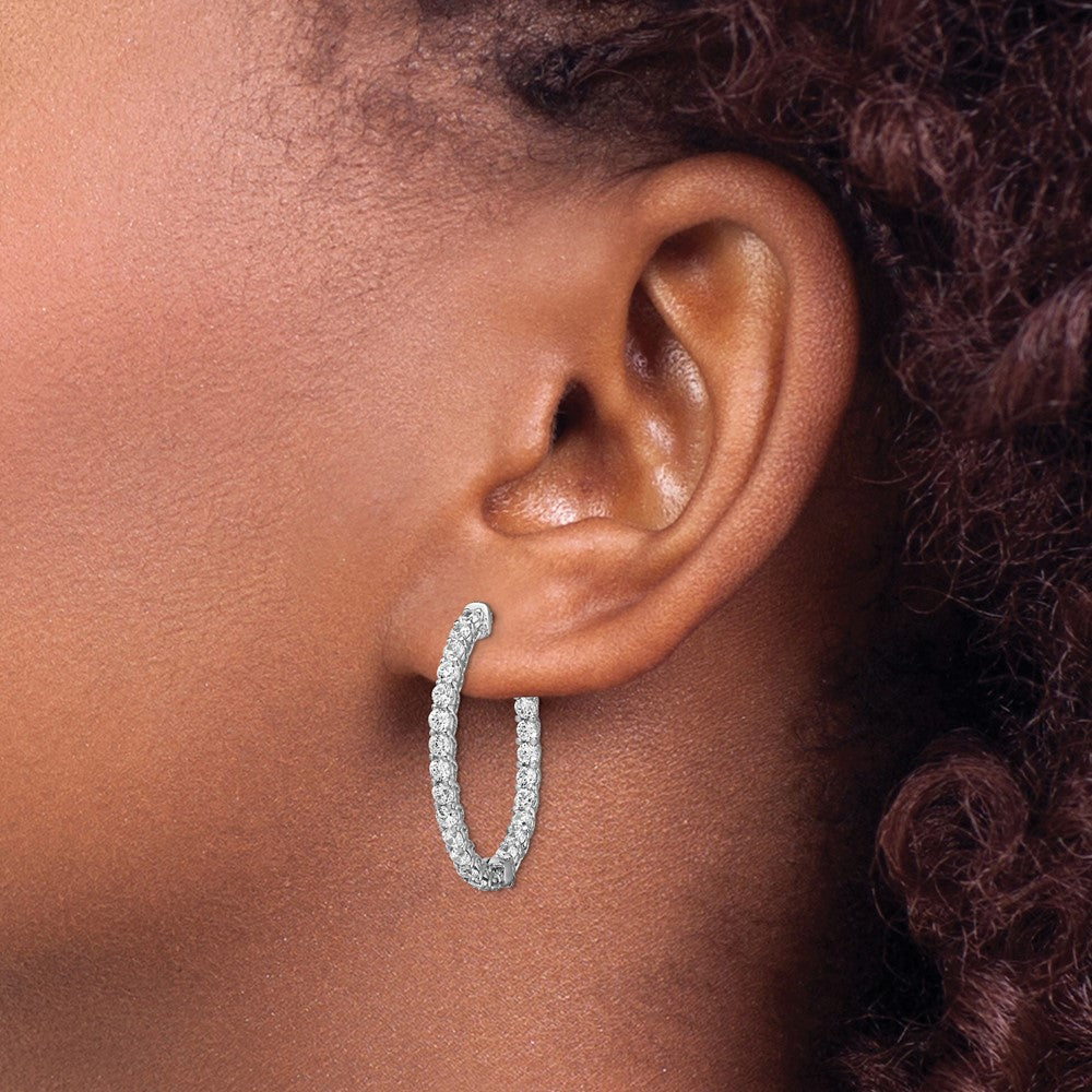 Sterling Silver CZ 2.25mm Oval Hinged Hoops