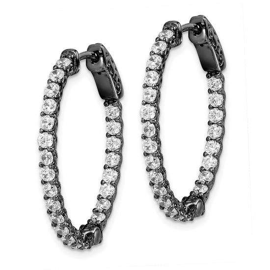 Sterling Silver CZ 2.25mm Oval Hinged Hoops