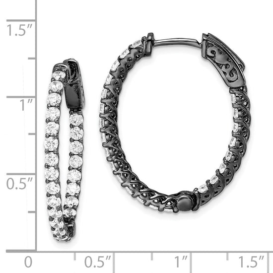 Sterling Silver CZ 2.25mm Oval Hinged Hoops