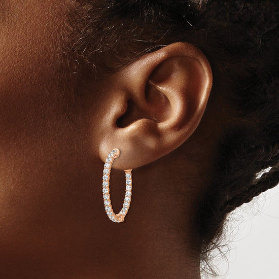 Sterling Silver CZ 2.25mm Oval Hinged Hoops