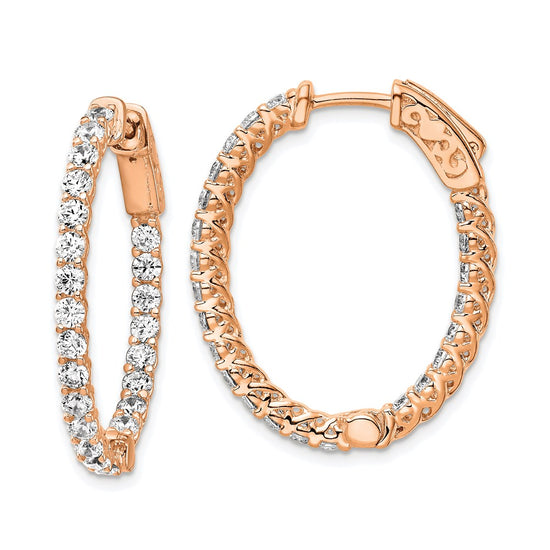 Sterling Silver CZ 2.25mm Oval Hinged Hoops