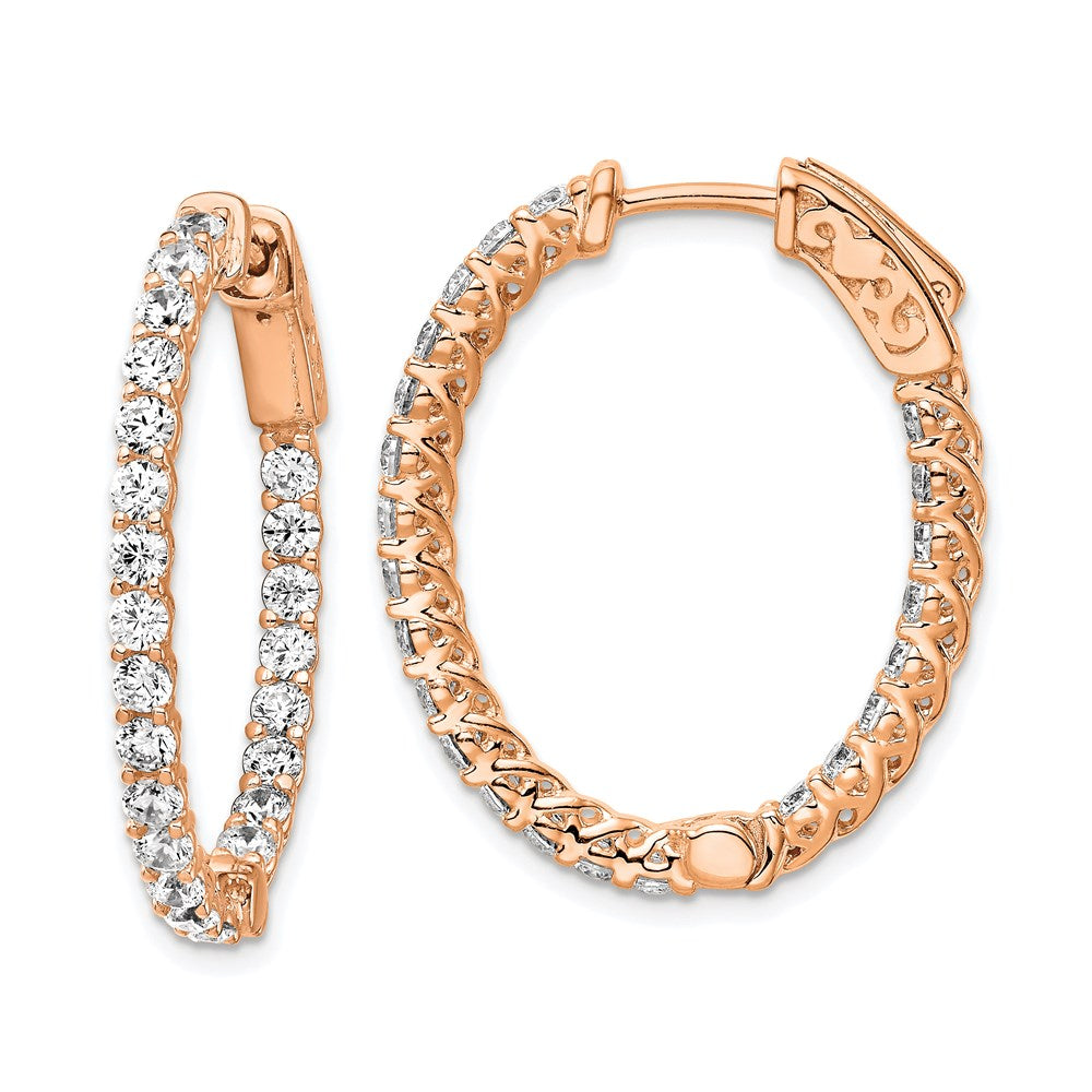 Sterling Silver CZ 2.25mm Oval Hinged Hoops
