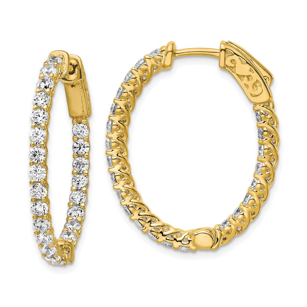 Sterling Silver CZ 2.25mm Oval Hinged Hoops