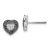 White Night Sterling Silver Rhodium-plated Black and White Diamond Heart Post Earrings