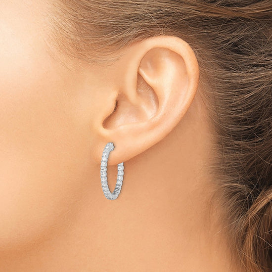 Sterling Silver CZ 2.1mm Hinged Hoops