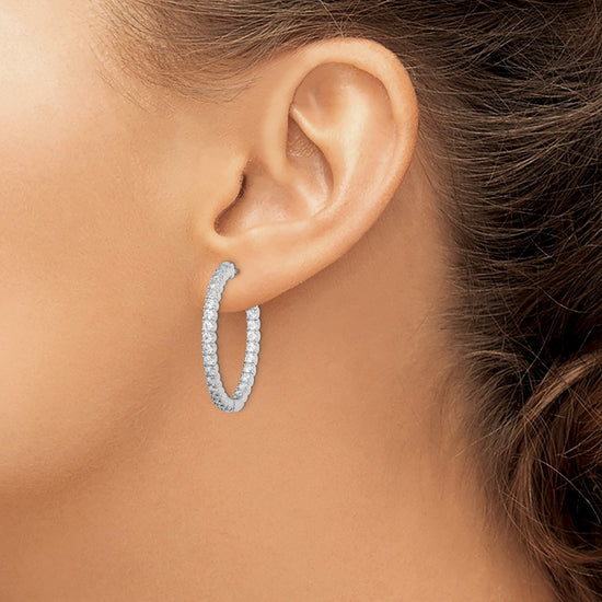 Sterling Silver CZ 2.25mm Hinged Hoops