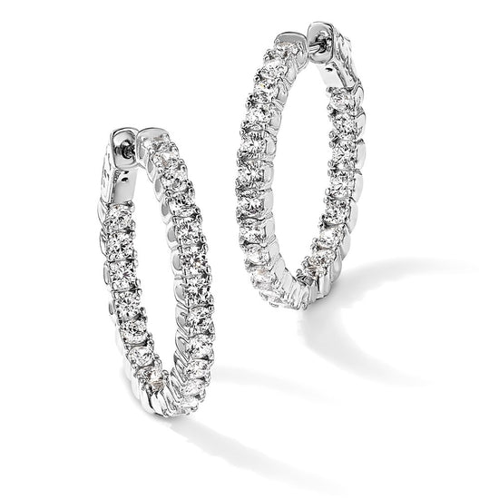 Sterling Shimmer Sterling Silver Rhodium-plated 42 Stone 2.5mm CZ In and Out Round Hinged Hoop Earrings