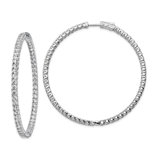 Sterling Shimmer Sterling Silver Rhodium-plated 114 Stone 2.5mm CZ In and Out Round Hinged Hoop Earrings
