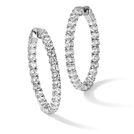 Sterling Shimmer Sterling Silver Rhodium-plated 52 Stone 3.0mm CZ In and Out Round Hinged Hoop Earrings