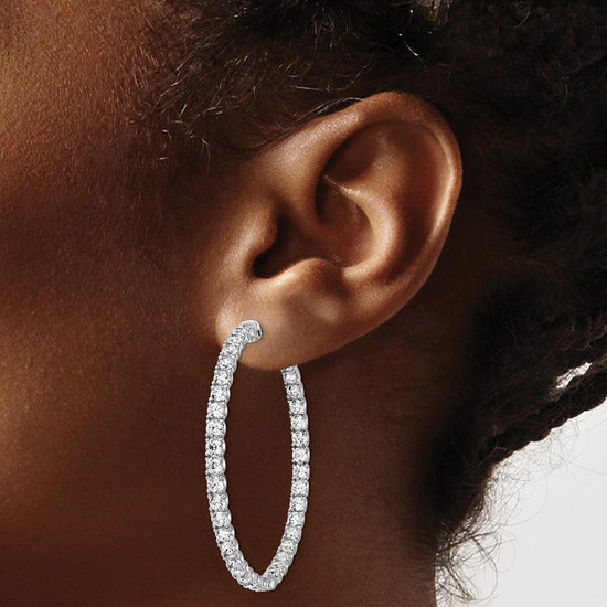 Sterling Shimmer Sterling Silver Rhodium-plated 78 Stone 3.0mm CZ In and Out Round Hinged Hoop Earrings