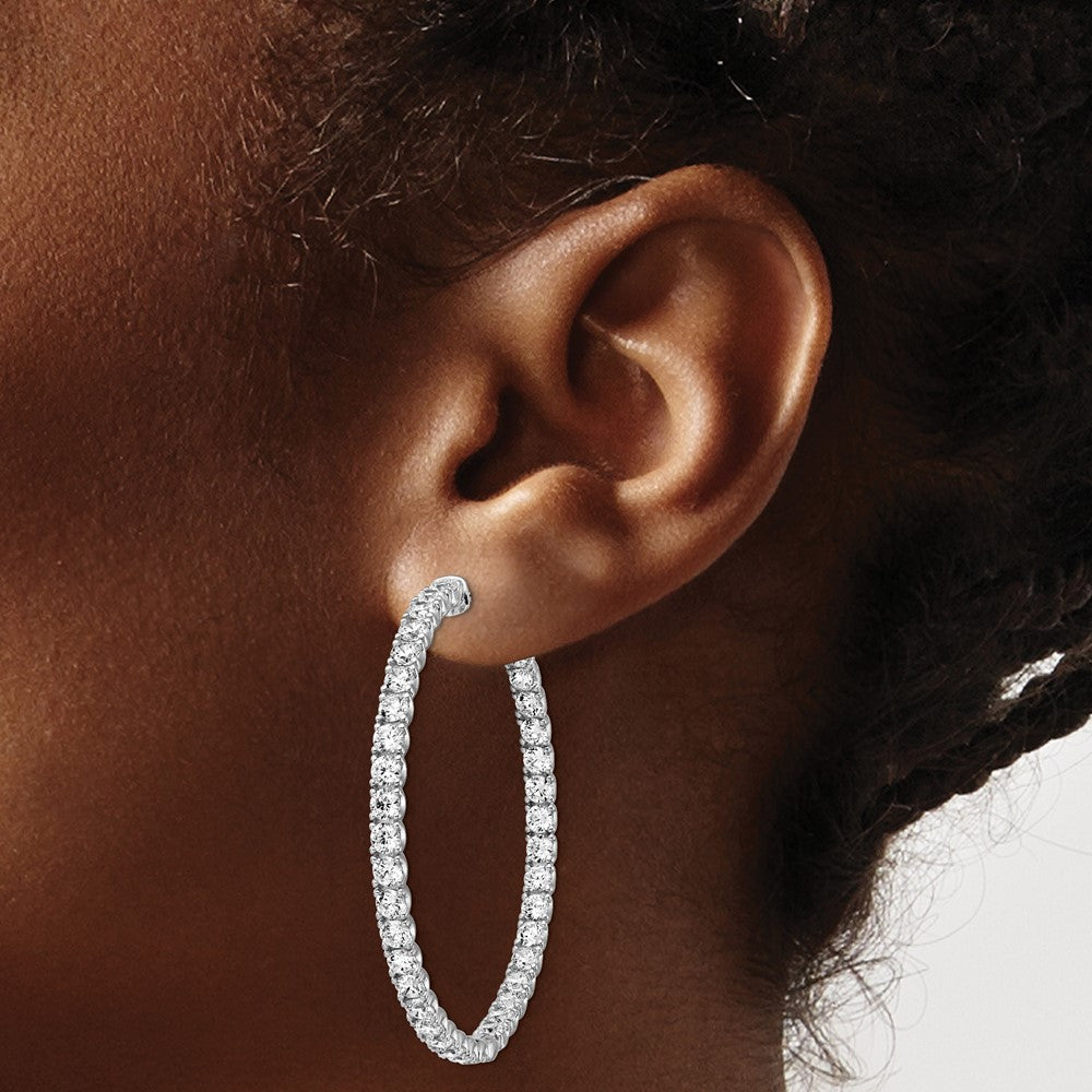 Sterling Shimmer Sterling Silver Rhodium-plated 78 Stone 3.0mm CZ In and Out Round Hinged Hoop Earrings