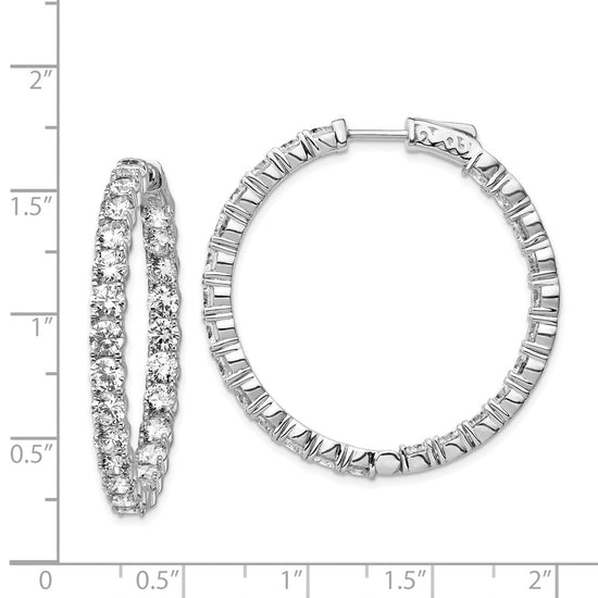 Sterling Shimmer Sterling Silver Rhodium-plated 50 Stone 3.75mm CZ In and Out Round Hinged Hoop Earrings