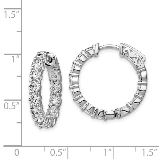 Sterling Shimmer Sterling Silver Rhodium-plated 24 Stone 3.5mm CZ In and Out Round Hinged Hoop Earrings