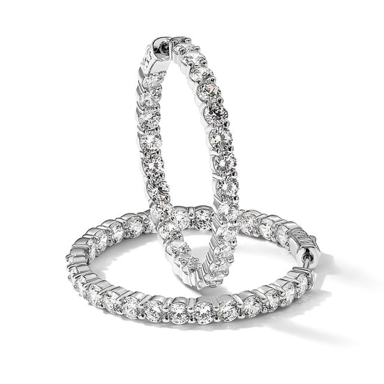 Sterling Shimmer Sterling Silver Rhodium-plated 50 Stone 3.75mm CZ In and Out Round Hinged Hoop Earrings