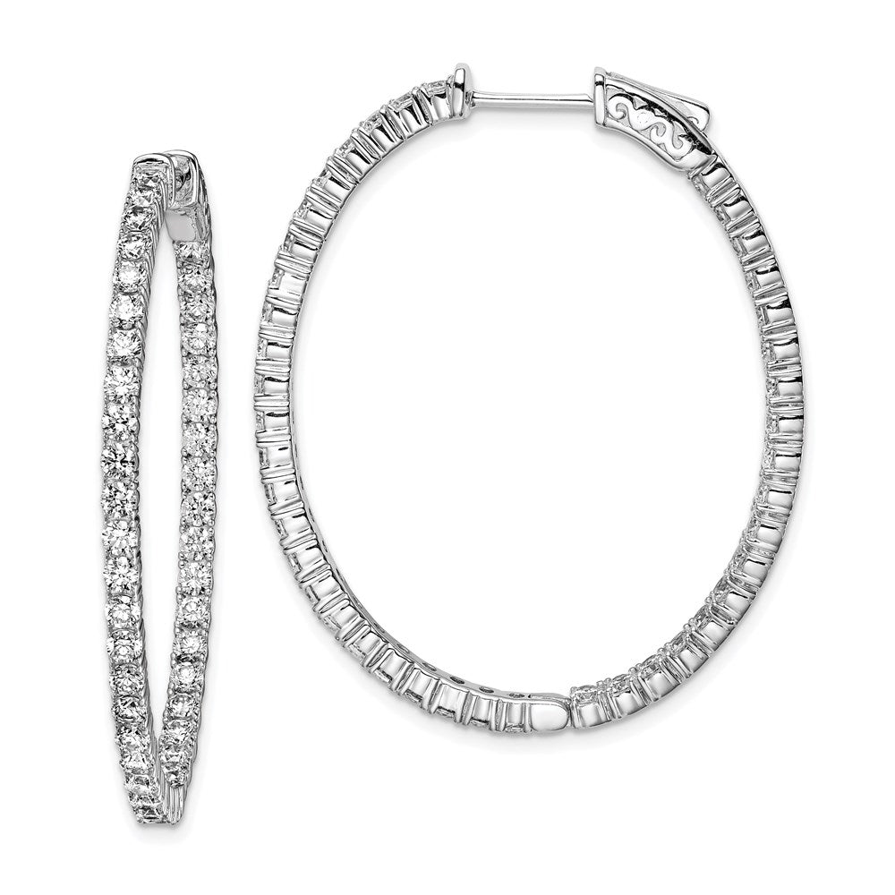 Sterling Silver 2.3mm CZ Oval Hinged Hoops