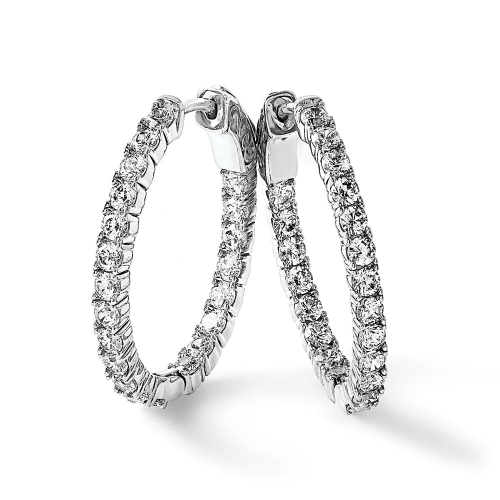 Sterling Silver CZ 2.5mm Oval Hinged Hoops