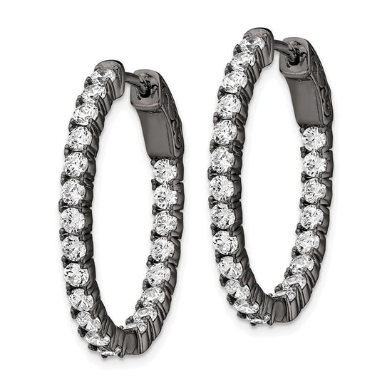 Sterling Silver CZ 2.5mm Oval Hinged Hoops