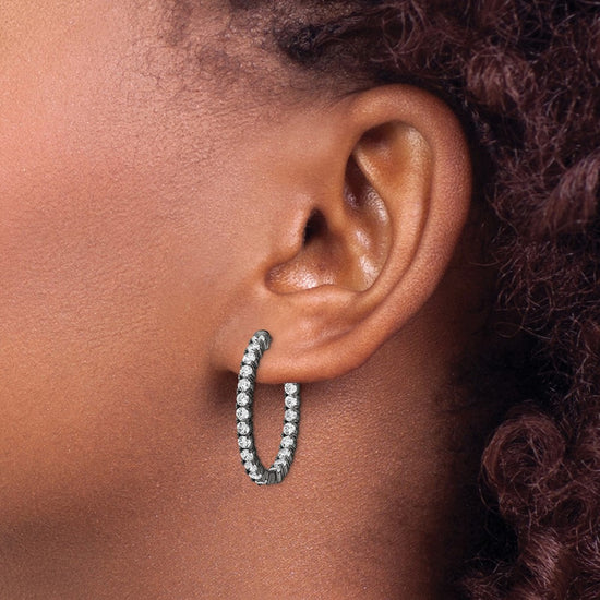 Sterling Silver CZ 2.5mm Oval Hinged Hoops