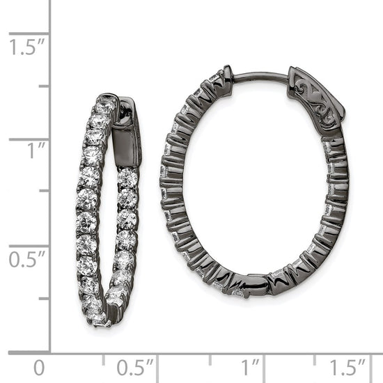 Sterling Silver CZ 2.5mm Oval Hinged Hoops