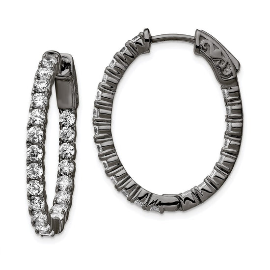 Sterling Silver CZ 2.5mm Oval Hinged Hoops