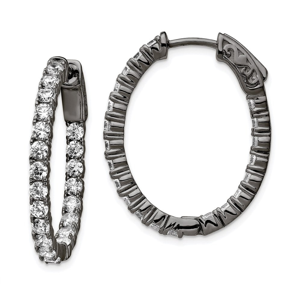 Sterling Silver CZ 2.5mm Oval Hinged Hoops