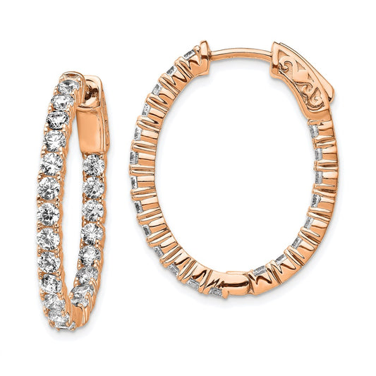 Sterling Silver CZ 2.5mm Oval Hinged Hoops