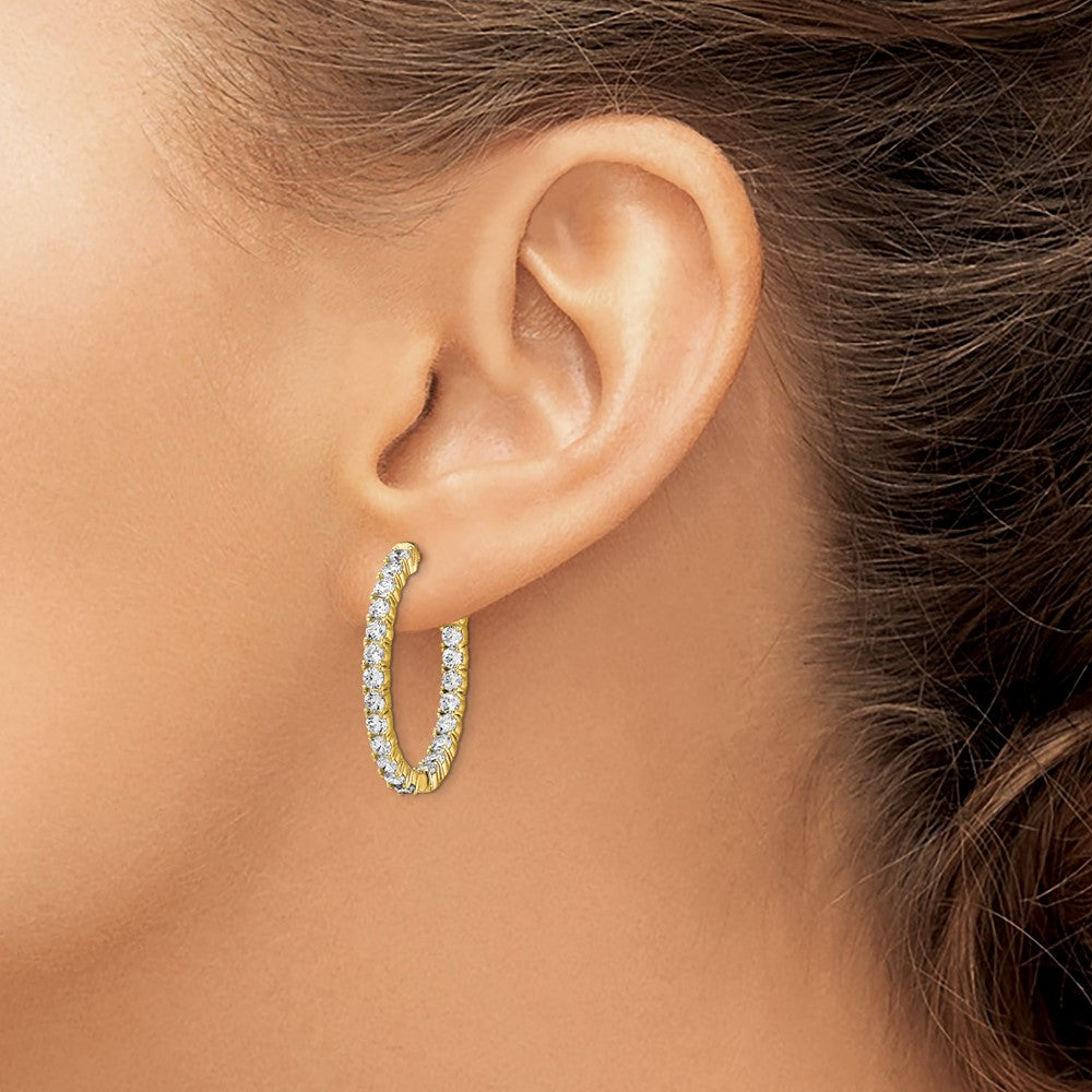 Sterling Silver CZ 2.5mm Oval Hinged Hoops