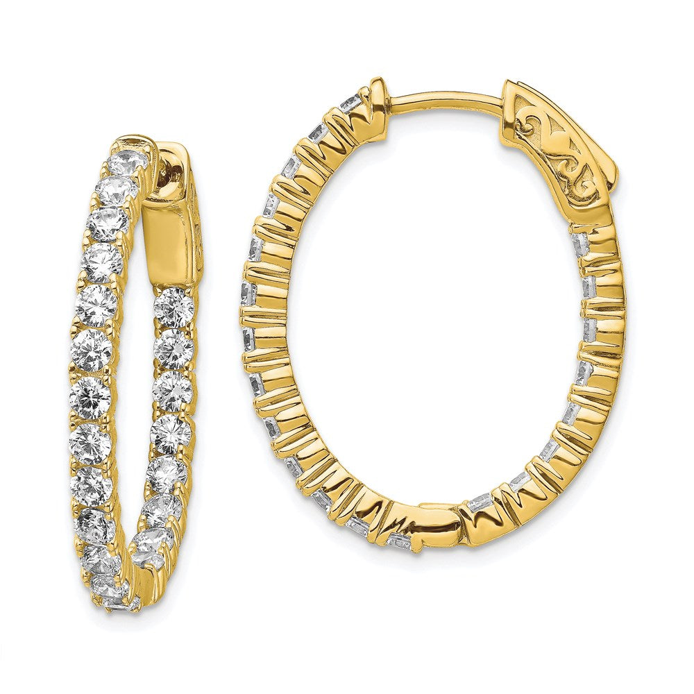 Sterling Silver CZ 2.5mm Oval Hinged Hoops
