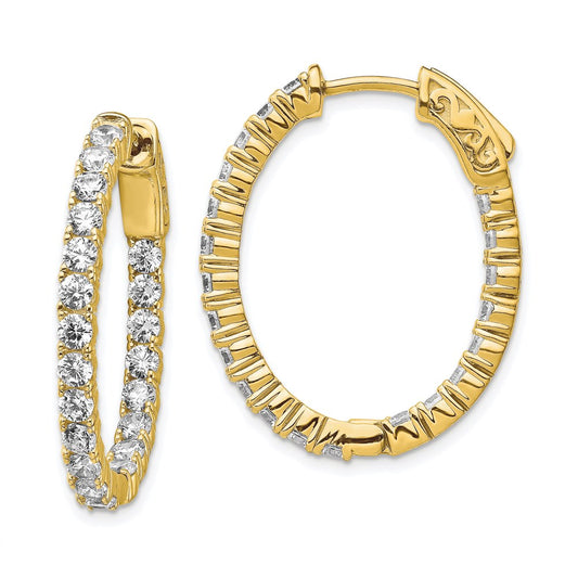 Sterling Silver CZ 2.5mm Oval Hinged Hoops