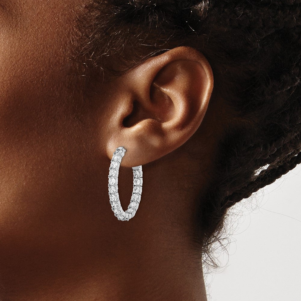 Sterling Silver 3mm CZ Oval Hinged Hoops
