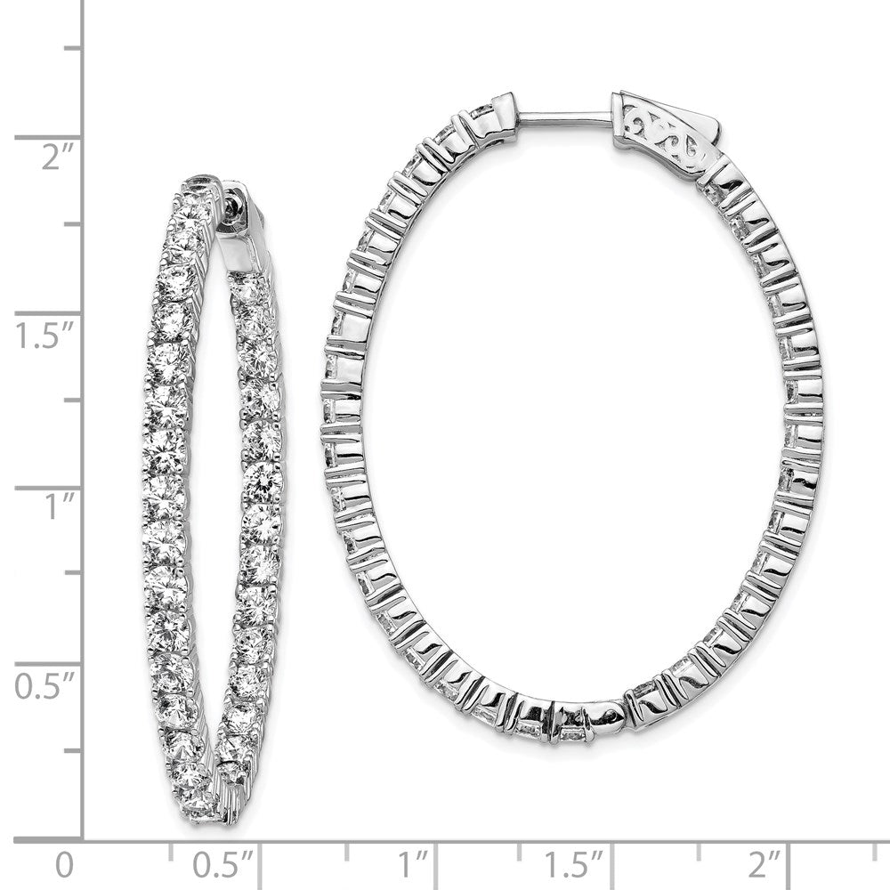Sterling Silver 3mm CZ Oval Hinged Hoops