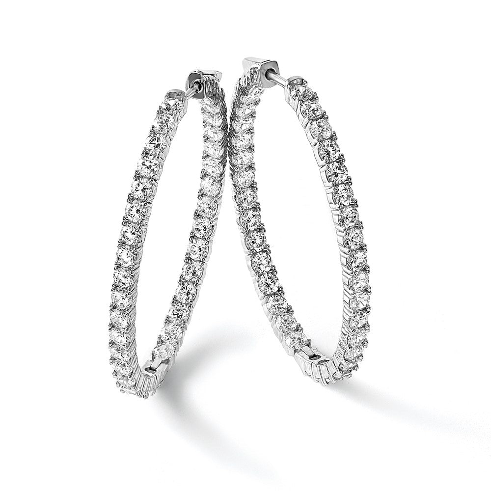 Sterling Silver 3mm CZ Oval Hinged Hoops