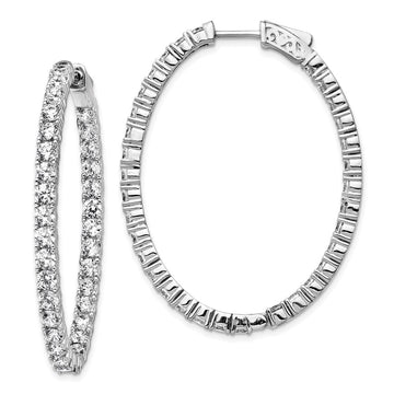 Sterling Silver 3mm CZ Oval Hinged Hoops