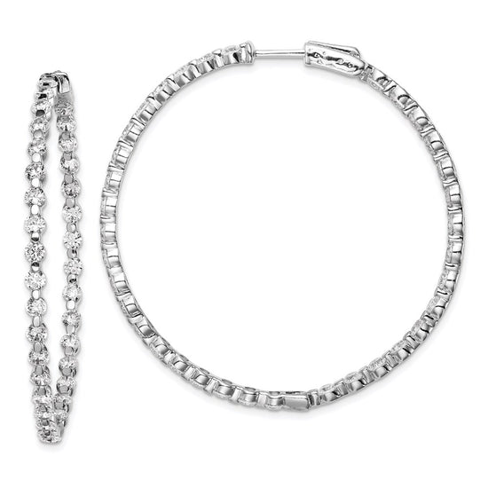 Sterling Shimmer Sterling Silver Rhodium-plated 78 Stone 2.75mm CZ In and Out Round Hinged Hoop Earrings