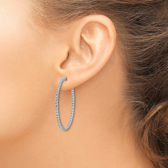 Sterling Shimmer Sterling Silver Rhodium-plated 100 Stone 1.6mm CZ In and Out Round Hinged Hoop Earrings