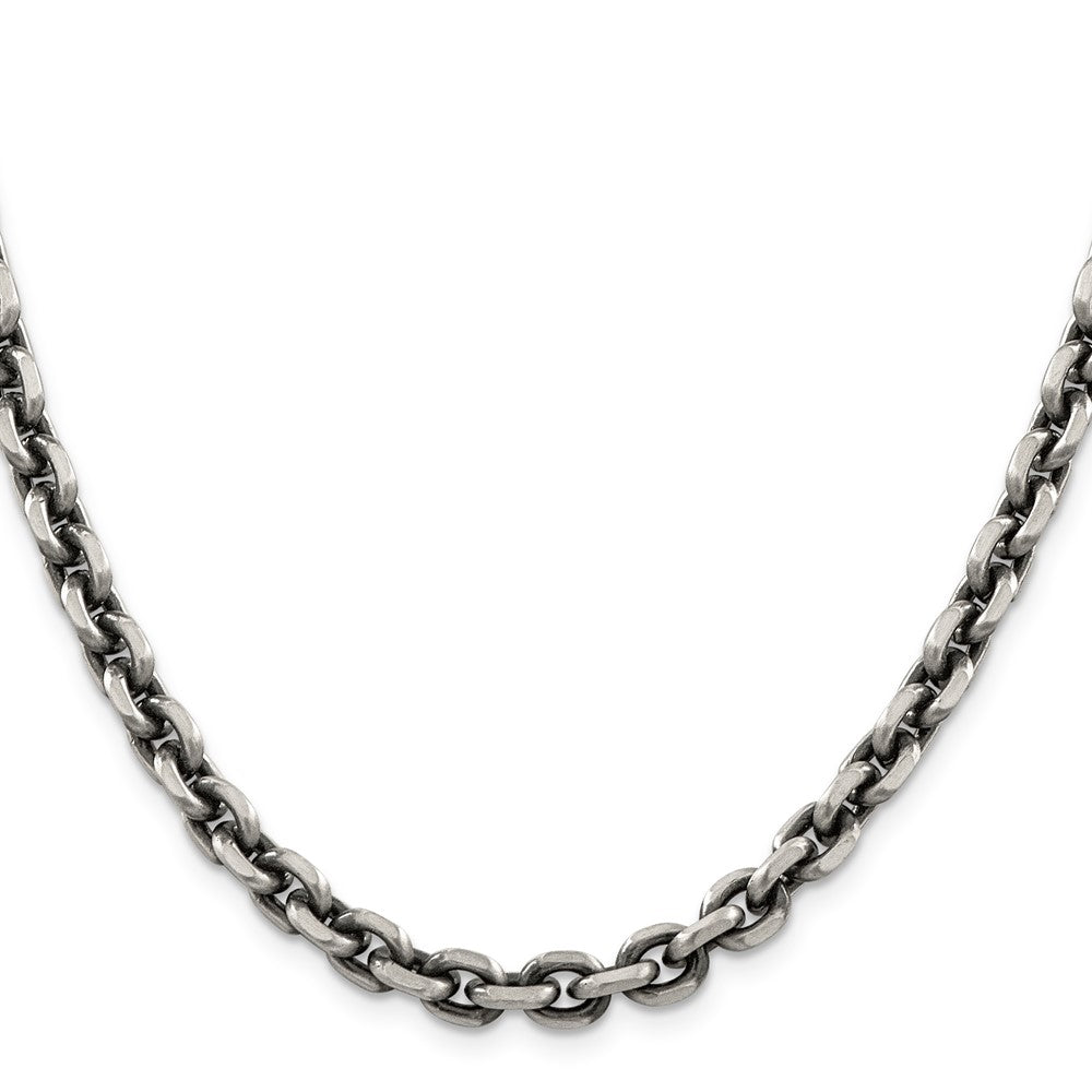Sterling Silver Antiqued Diamond-Cut Elongated Open Link Chain