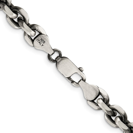 Sterling Silver Antiqued Diamond-Cut Elongated Open Link Chain
