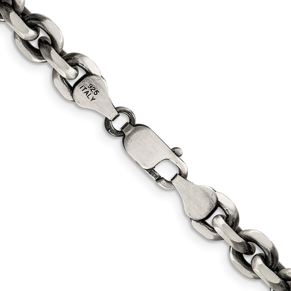 Sterling Silver Antiqued Diamond-Cut Elongated Open Link Chain