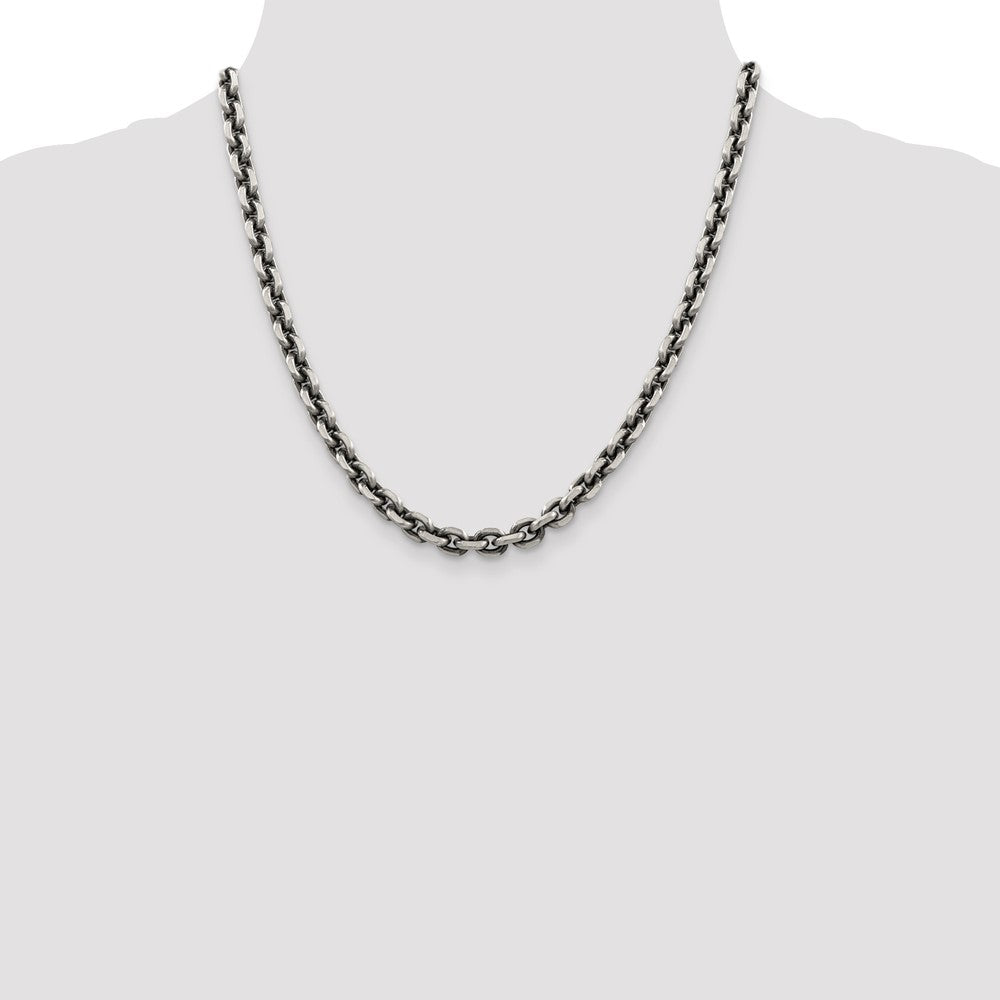 Sterling Silver Antiqued Diamond-Cut Elongated Open Link Chain